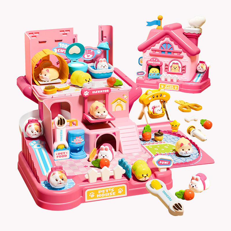 3-6 year old girls' toys, pretend play magnetic pet house, little rabbit & cat dolls, birthday gift for girls