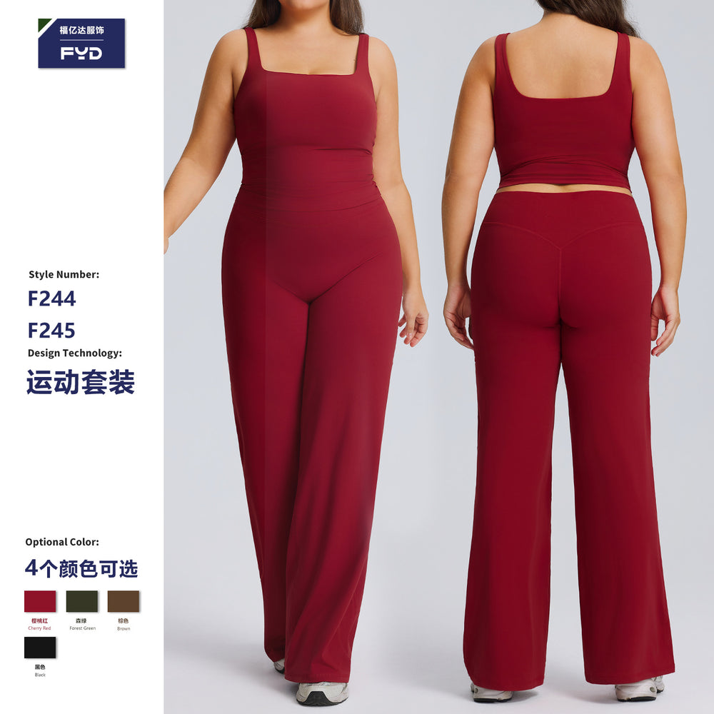 European and american plus size straight-leg yoga outfit set - high elasticity, breathable, quick-drying activewear for women's outdoor running and fitness