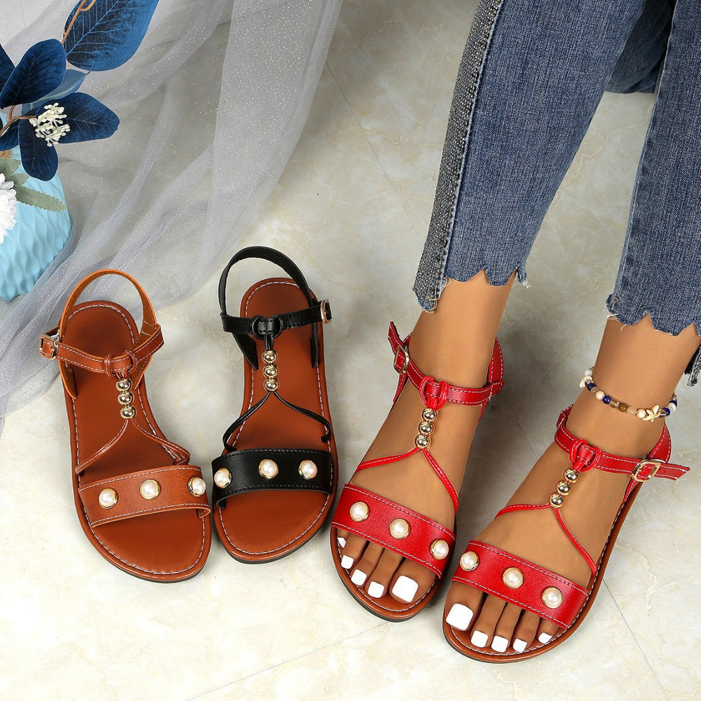 Women's foreign trade sandals - new  summer collection: non-slip, flat, european & american style, versatile handmade beaded flat sandals - wholesale