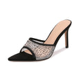 Wo huizhou mesh rhinestone slippers women's stiletto heel summer outdoor wear 2026 new european and american fashion pointed toe versatile