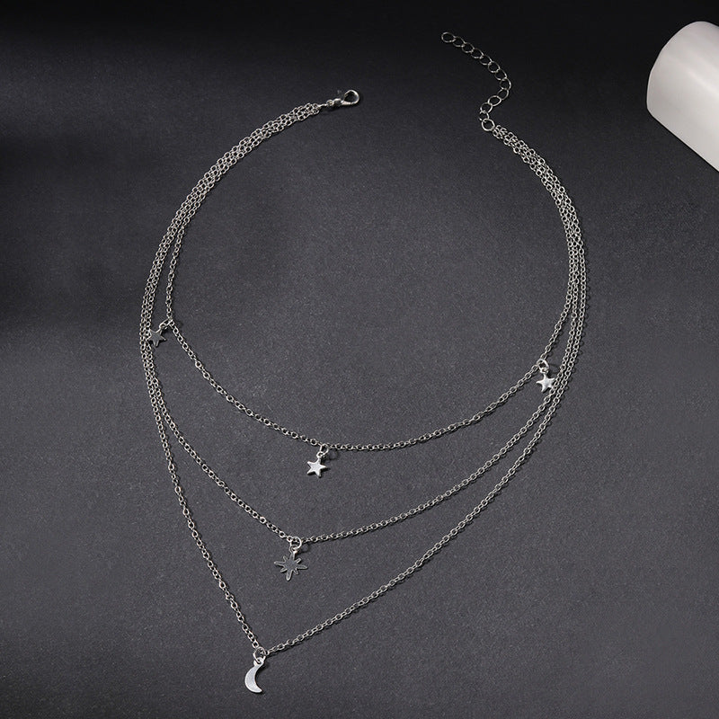 Star necklace wholesale new european and american cross-border alloy jewelry pendant moon multi-layered wearing high-end necklace for women