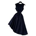 French sleeveless a-line dress women's summer red high waist waist large swing elegant vest dress classy sense