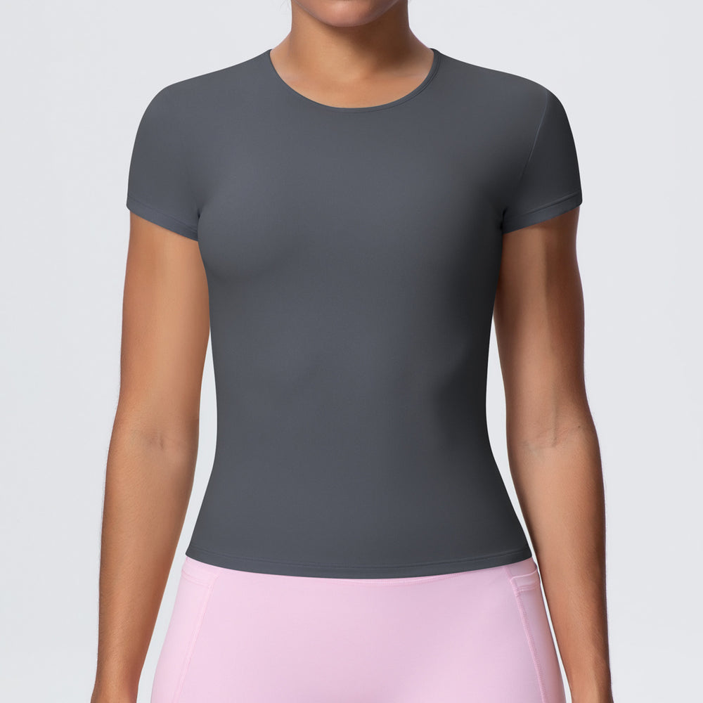 New arrivalcasual sports short-sleeved waist slimming look breathable yoga t-shirt running training naked fitness tops