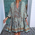 fashion: european and american style, summer new arrival - elegant flared sleeve printed v-neck dress for women