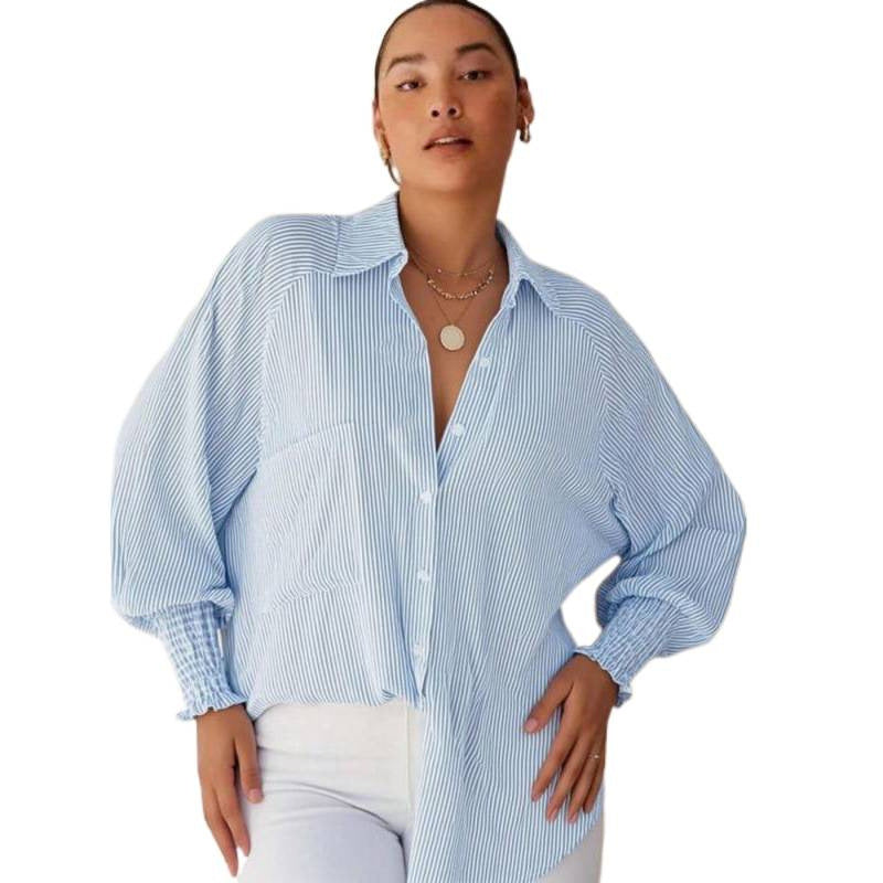 Shein independent station 1688  hot selling casual blue stripesprintingflap pocket pants shirt