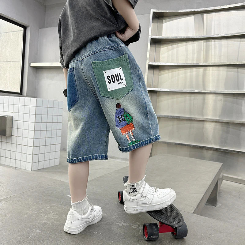 Kids' boys' summer denim shorts -  new style - stylish lightweight quick-dry shorts for mid-to-large boys
