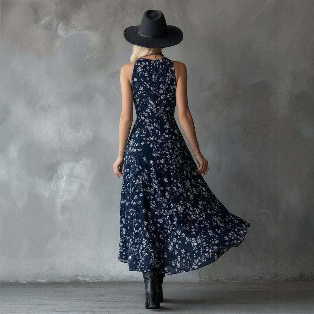 european and american halter floral dress -  bestseller, v-neck, slim fit, vacation style midi dress - cross-border e-commerce