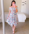 fashion cross-border   one-shoulder asymmetrical off-shoulder short-sleeve digital print dress