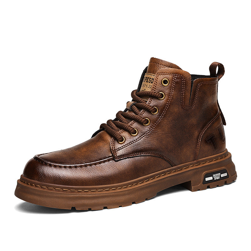 2026 spring new arrival: popular chunky platform height-increasing youth work boots, versatile korean style trendy men's shoes, martin boots for men