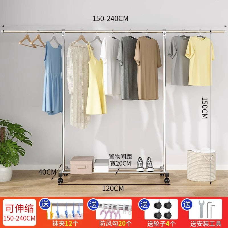 Clothes drying rack floor-standing thickened telescopic for home indoor and outdoor storage rack balcony single and double pole clothes hanger