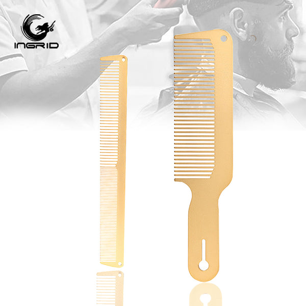 CestoMen Hair Salon Haircut Flat Hair Comb Men's Oily Hair Apple Gold Ultra Thin Hair Double Sided Steel Comb Cross Border