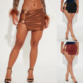 European and american nightclub women's skirt cross-border new arrival hot selling bodycon skirt pu leather metal ring sexy mini skirt slit style