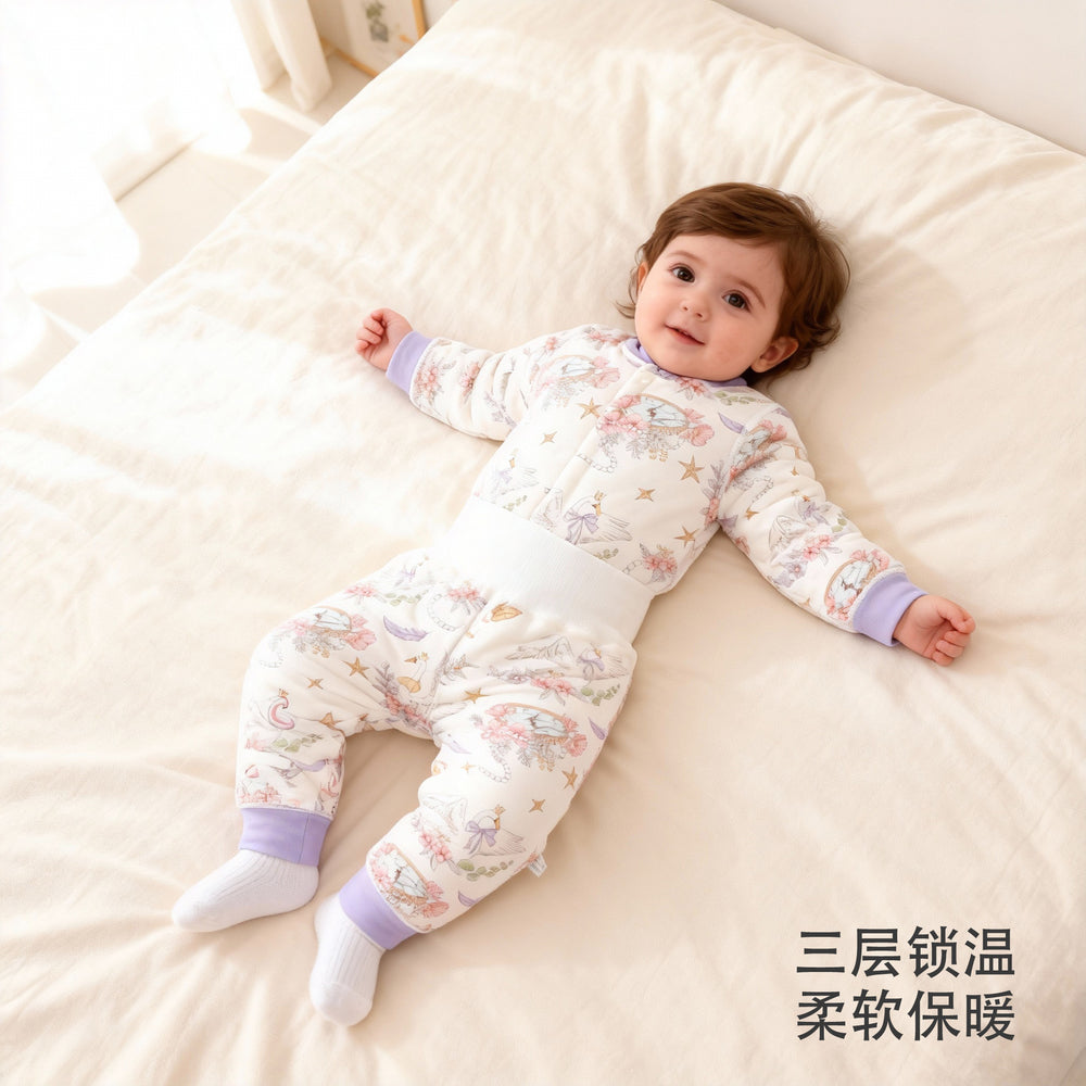 Baby quilted separatessuit baby clothes autumn thin cotton belly protection cotton clothing infant pure cotton thin cotton clothing