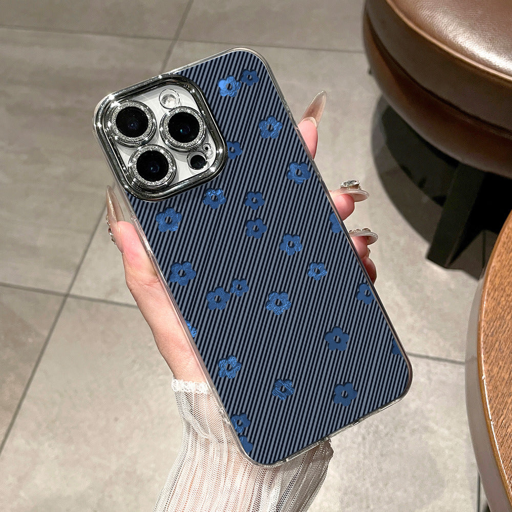 Swirl pattern phone case for apple 17, striped blue floral iphone 15 pro max glitter hard case, 16 anti-drop