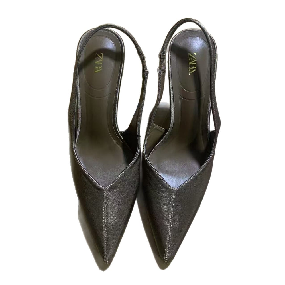 Za2025springnew arrival brown pointed toe french high-heeled sandals for women eleganteasiest for match stiletto high heels