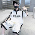 Boys' summer outfit set  new kids' short sleeve two-piece set boys' summer casual waffle knit polo shirt trendy
