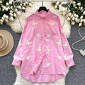 French chic heavy butterfly embroidery loose long sleeve blouse - women's spring premium style, age-defying, versatile, and slimming shirt