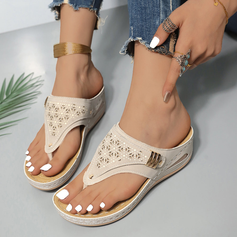 fashionplus sizepure color2024summernew arrival round toe thick solefashioncut outoutwear herringbone sandals for women