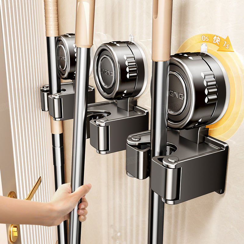Rotating suction cup, mop clip, wall hanging, no punching, broom rack, bathroom cleaning tool storage buckle