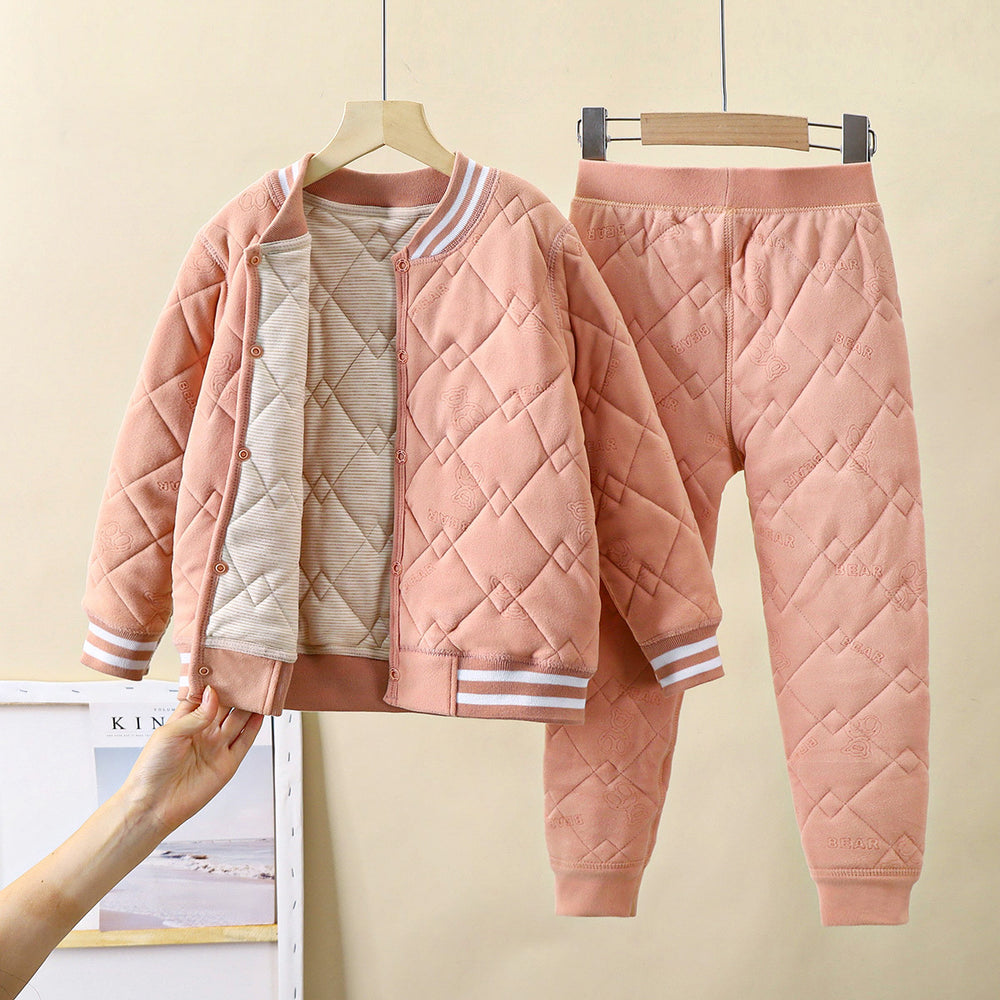 Kids school uniform handy gadgetfall and winternew arrival three-layer quilted cotton boys' cotton coat fleece-linedthickened inner layer girl's cotton jacket type a