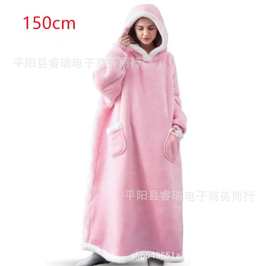 1.8m christmas pajamas women's robe flannel long vertical flap pocket pantshoodie blanket lazy blanket