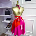 European and american cross-border women's fashion  summer new color block floral sleeveless halter neck backless tie-up mini dress