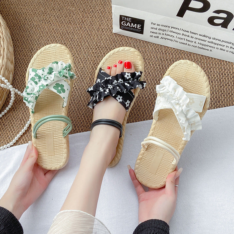 Women's summer fashion sandals: sweet floral two-wear flat sandals, versatile outdoor slippers