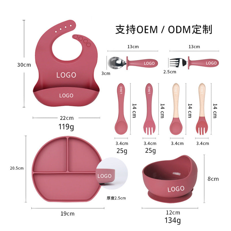 Factory customized LFGB silicone children's tableware 6-piece set, infant food grade beech silicone feeding tableware