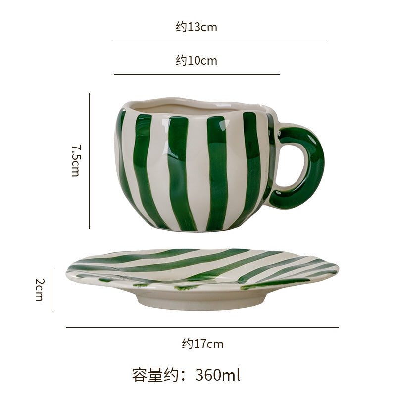 Hand-painted ceramic coffee cup and saucer set - unique gift mug - creative niche gift - high-value handcrafted cup