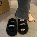 Celebrity style letter fur slippers thick soleoutwearfashioneasiest for match2024 autumn and winter new arrival women's home cotton slippers