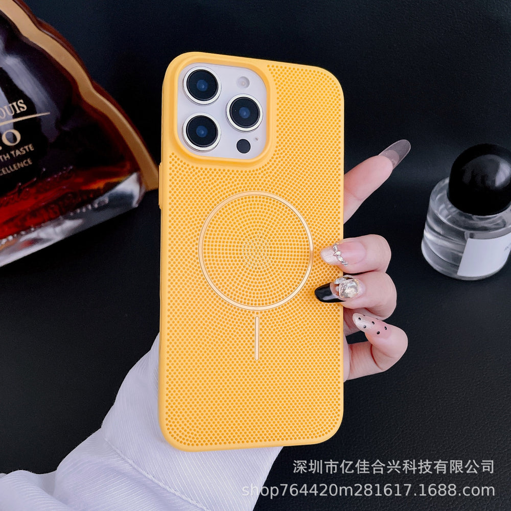 Suitable for iphone16 mobile phone case, summer breathable and heat dissipation magnetic mesh apple 17 simple anti-fall protective cover 11