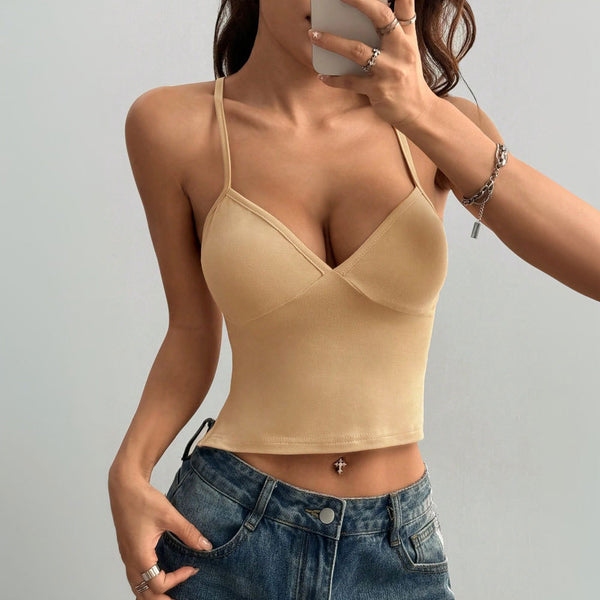 women's clothing 2025 spring and summer new sexy big halter T-shirt slim-fit Spice Girl suspender short top
