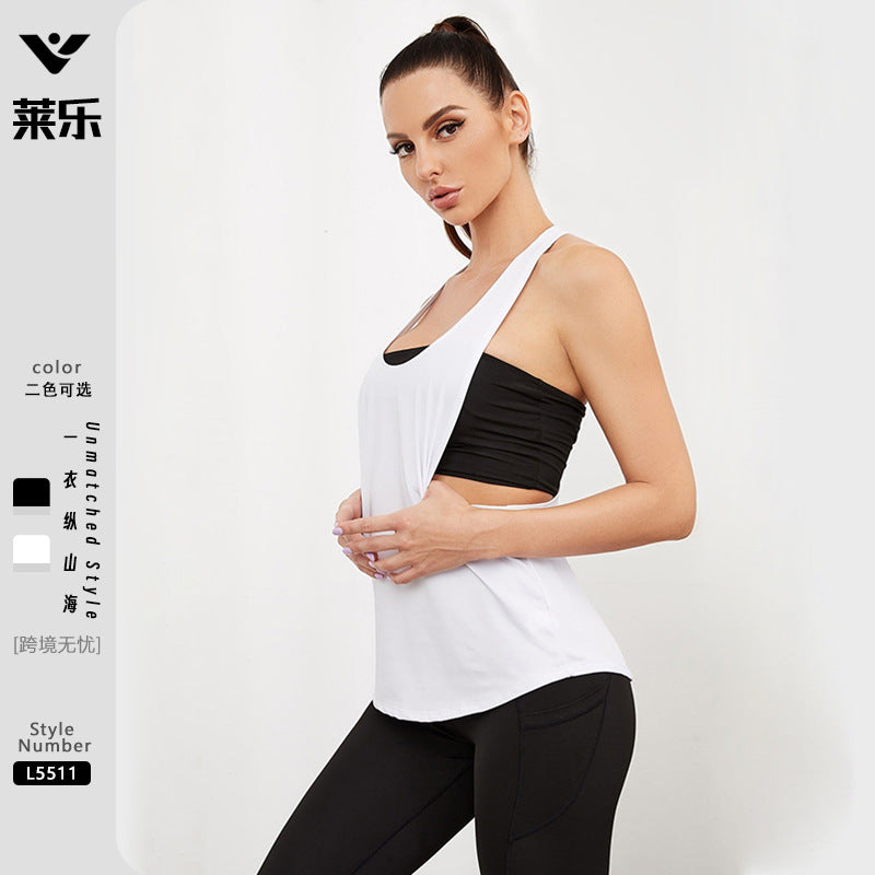 Solid color split yoga top halter loose vest T-word suspender blouse quick-drying breathable breathable quick-drying