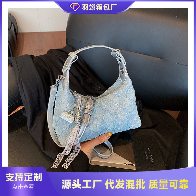 Cross-border denim bag women's summer 2025 new fashion niche messenger bag Korean version of high-end foreign style dumpling bag