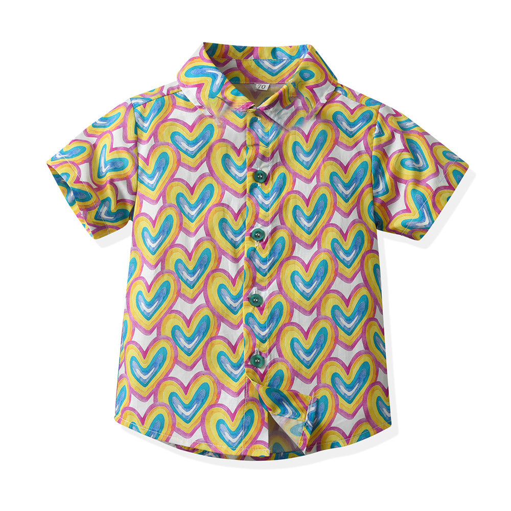 children's clothing, new boys' short-sleeved shirts, vacation beach style floral shirts, boys' short-sleeved shirts, children's shirts for boys, summer