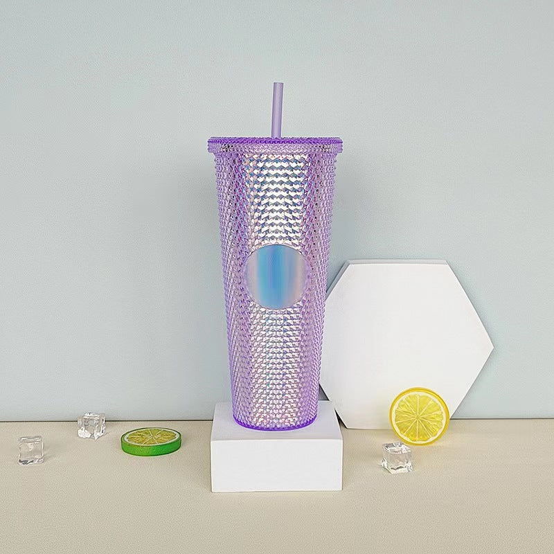 Star ⭐️ same style plastic cup durian cup wholesale high-looking straw cup with paper box water cup logo colorful electroplating