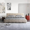 Puff bed - italian original, minimalist italian design, fully brushed velvet genuine leather fabric upholstered double bed for master bedroom