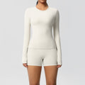 New arrival cross-border pure color double-sided brushed tight long yoga suit sports running fitness suit two-piece set for women