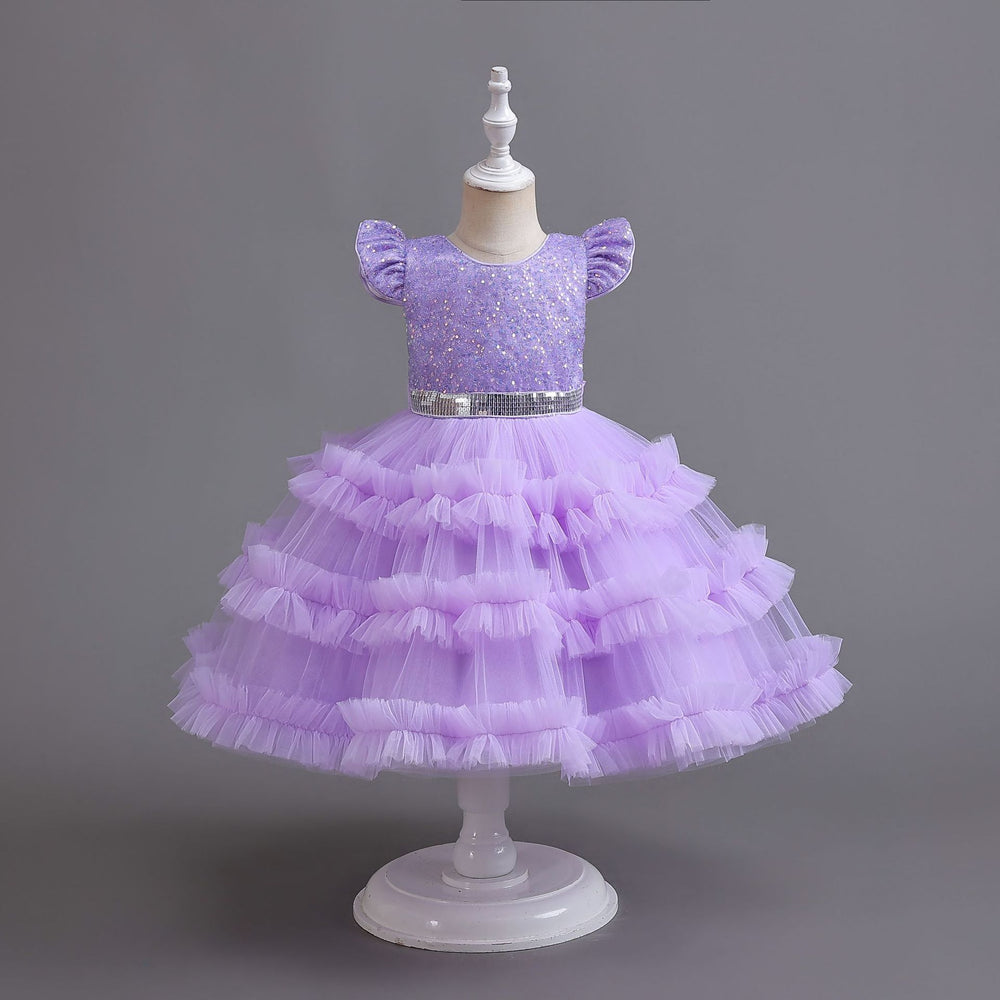 new arrival flutter sleeve children's formal dress tulle princess dress girls' piano performance dress kids dress