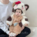Infant winter fleece-lined thickened warm romper, cartoon winter quilted jumpsuit, thickened fuzzy sweater outfit