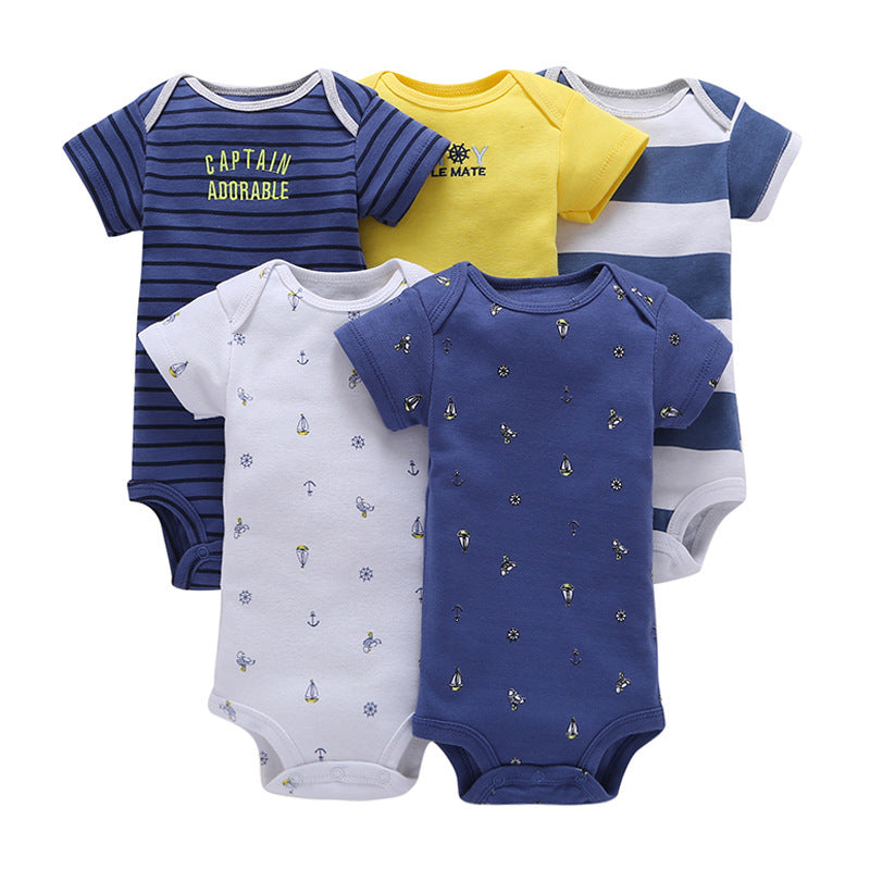 Dropshipping summer infant & toddler short-sleeve mixed color romper, triangle short-sleeve bodysuit, 5-piece set