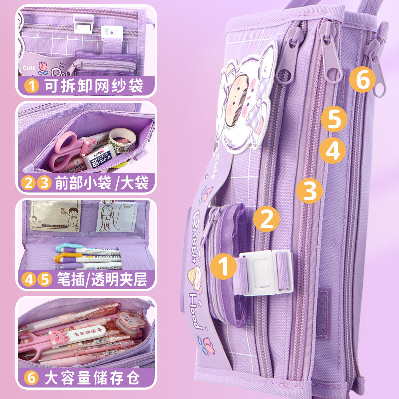 Large capacity multi-functional canvas pencil case ins high value school pencil case Japanese girls primary school students stationery bag