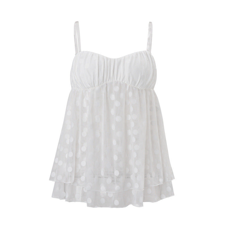 european and american women's clothing  summer new fashion trendy hot girl street style loose polka dot see-through camisole top