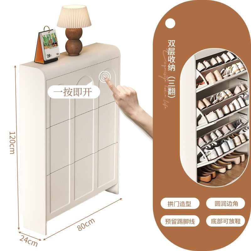 Cream style tipping shoe cabinet for home door entrance door entrance cabinet all-in-one space-saving ultra-thin multi-layer storage shoe rack