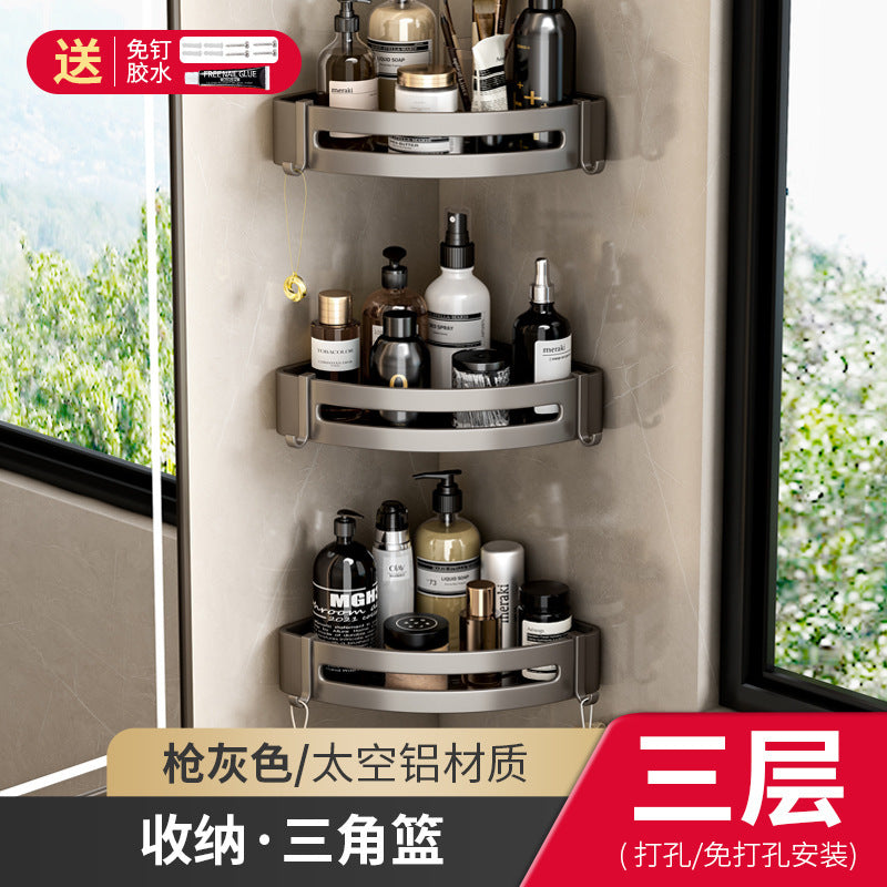 Bathroom black corner shelf, no punching, bathroom, washroom, bathroom, storage rack, tripod, corner storage rack
