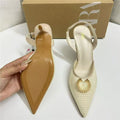 Za2025autum new fashion woven surface women's shoes classypointed toe high heels women's embellished metal flower sandals