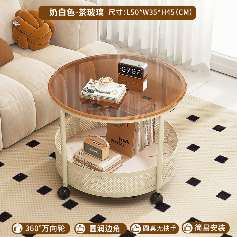 Cream style movable coffee table small apartment living room sofa side cabinet side coffee table simple modern storage trolley