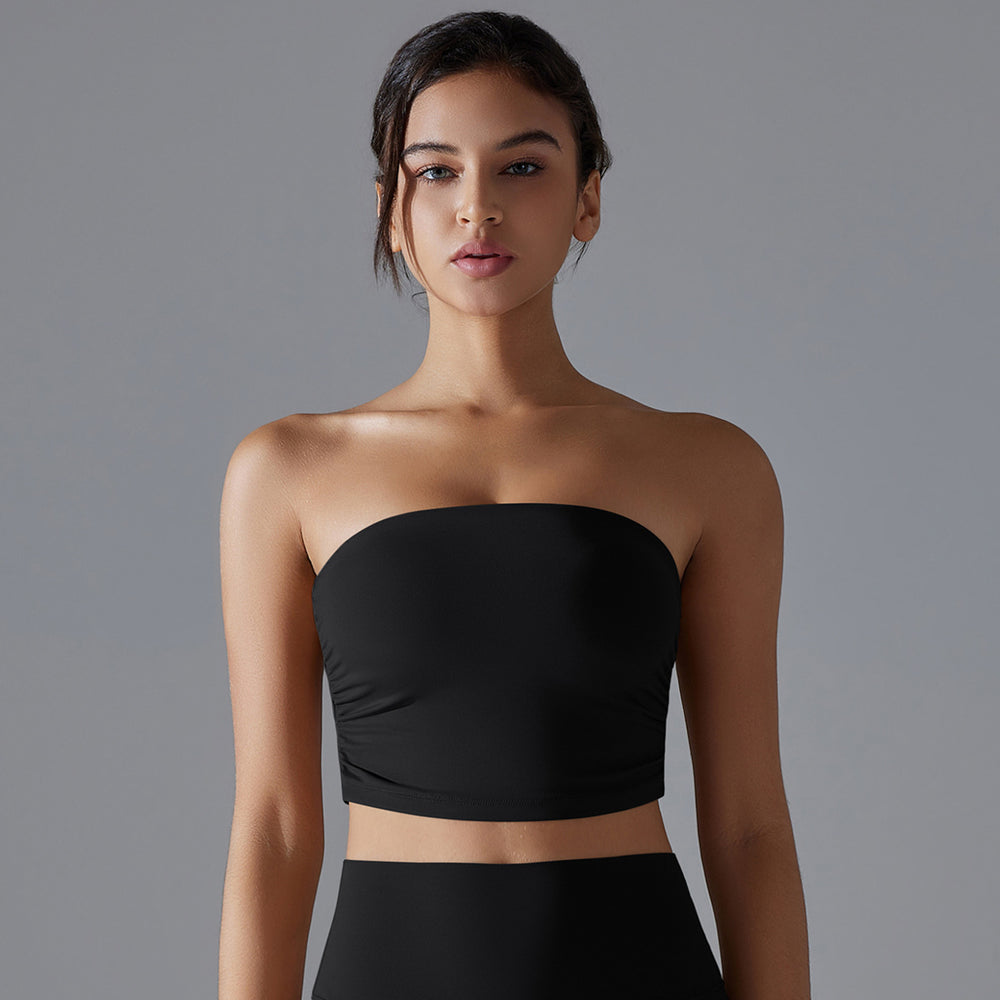 New women's one-piece bandeau sports bra - ruched, anti-exposure, seamless, perfect for running, fitness, and yoga