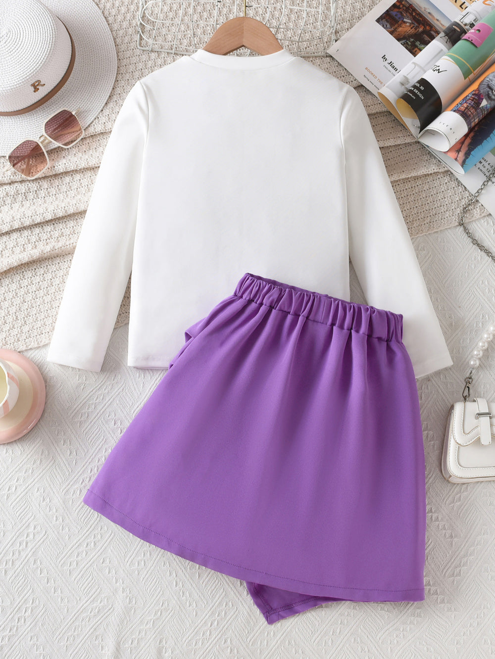 Autumn children's clothing set for export: purple irregular skirt with heart print long-sleeve t-shirt - girls' two-piece outfit