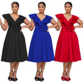 C7253 cross-border   fashion women's elegant high-waisted ruffle party dress